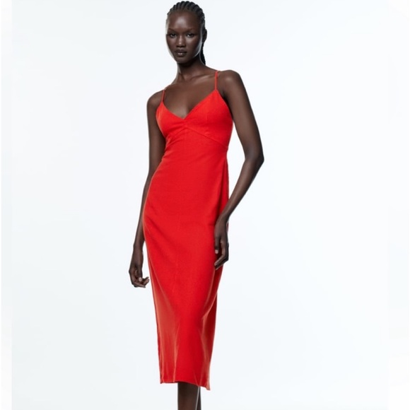 Zara Dresses & Skirts - Zara Linen Slip Dress Red Midi XS